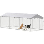 20' x 7.5' x 6.5' Dog Kennel Outdoor for Small Medium Large Dogs with Waterproof Roof, Silver