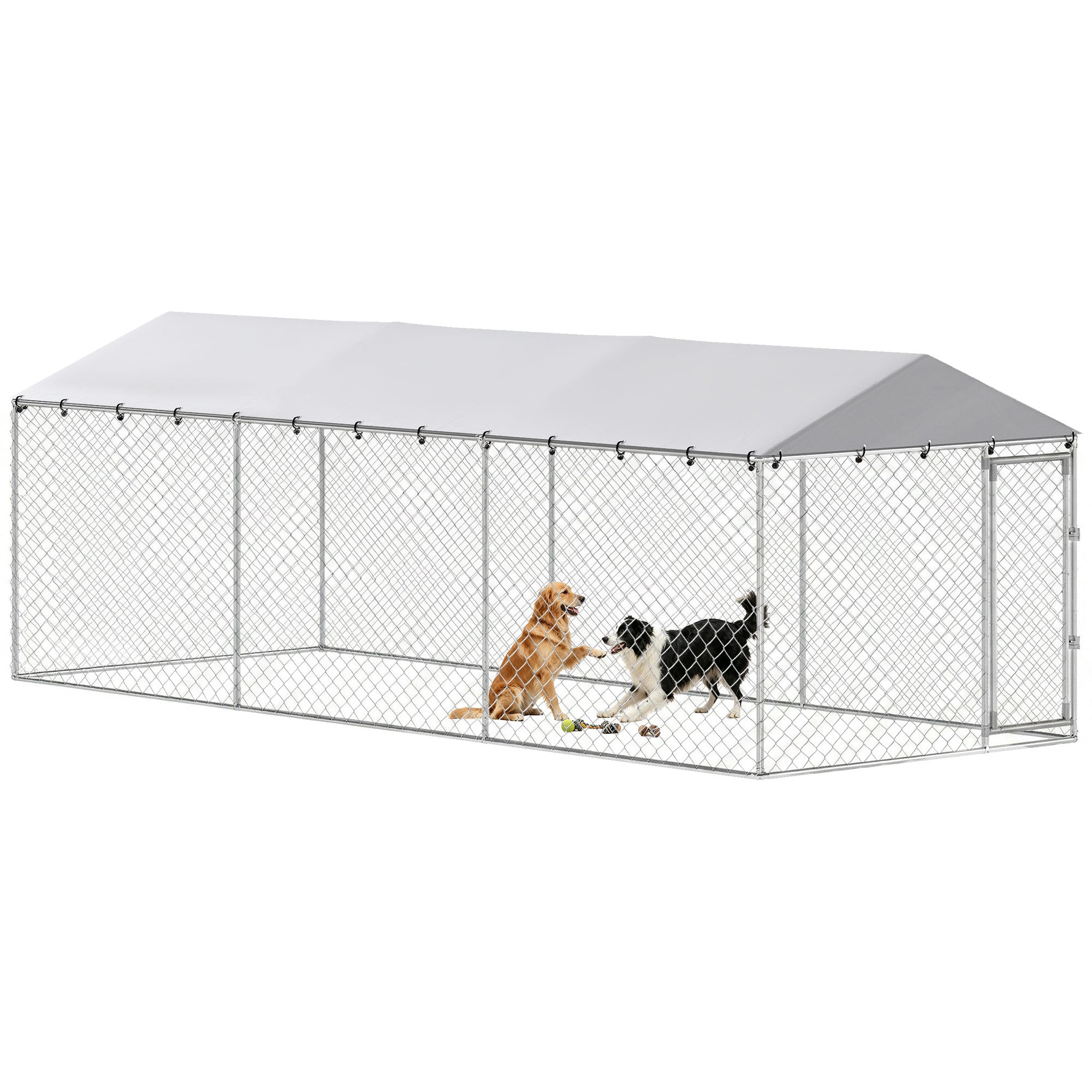 20' x 7.5' x 6.5' Dog Kennel Outdoor for Small Medium Large Dogs with Waterproof Roof, Silver
