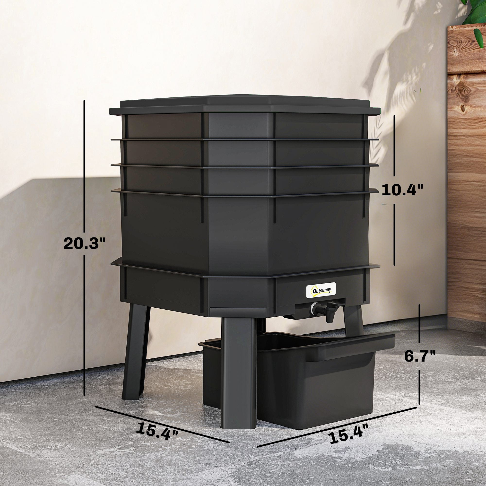 4-Tray Worm Composter Bin, 7.4 Gal Outdoor & Indoor Worm Composter for Recycling Food Waste, Black
