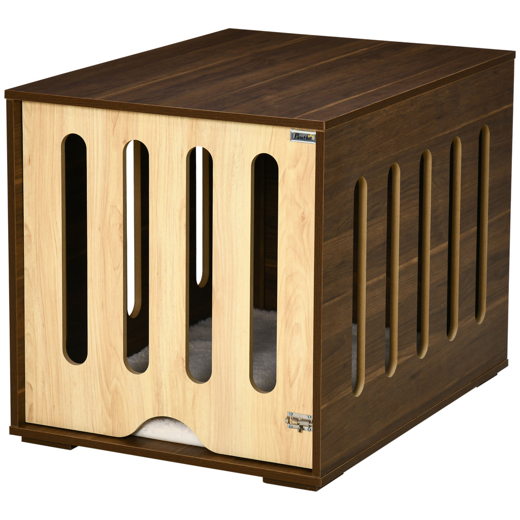 Furniture Style Dog Crate End Table with Removable Door Panel, Dog Crate Bed with Foam Cushion, Safety Lock, Indoor Use, for Small & Medium Dogs, Brown