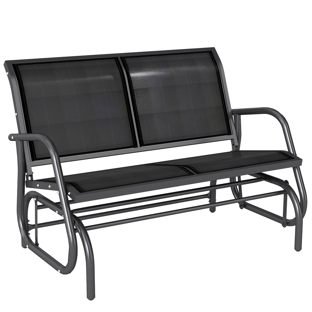 2-Person Outdoor Glider Bench, Patio Double Swing Rocking Chair Loveseat w/Powder Coated Steel Frame for Backyard Garden Porch, Black