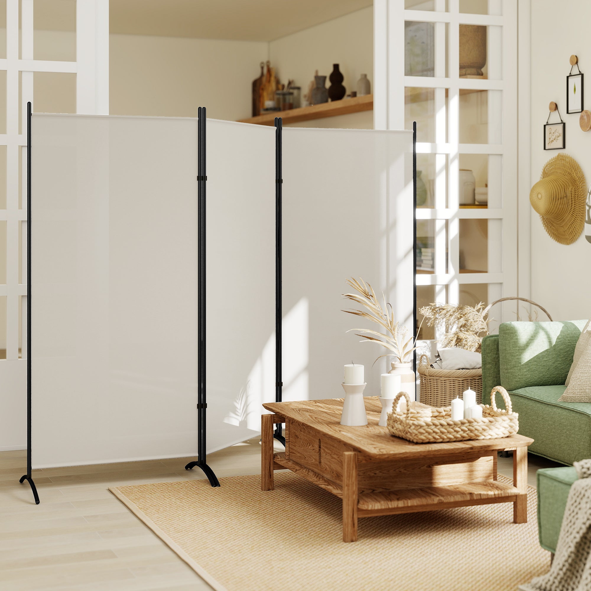 6' 3 Panel Room Divider, Indoor Privacy Screen for Home, Light Gray