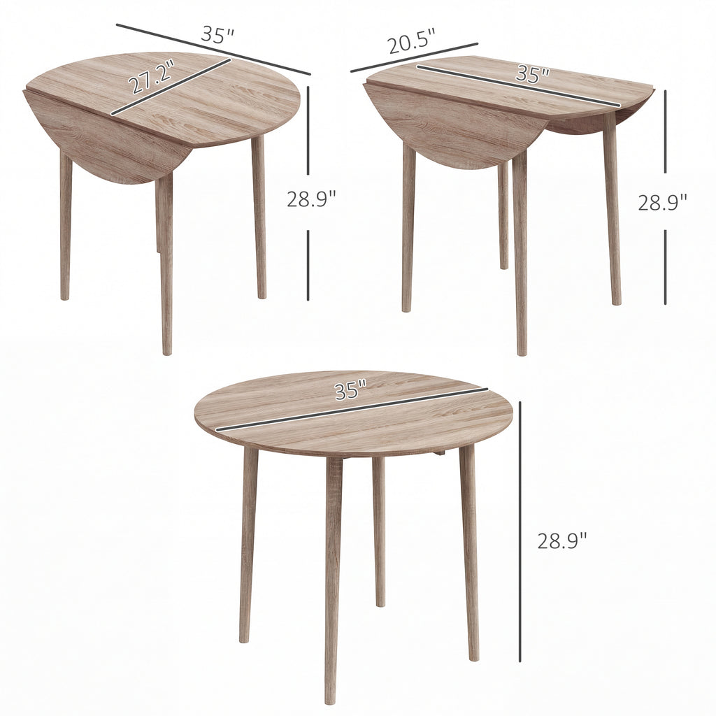 Folding Dining Table, Round Drop Leaf Kitchen Table for Small Spaces with Wood Legs, Oak Color