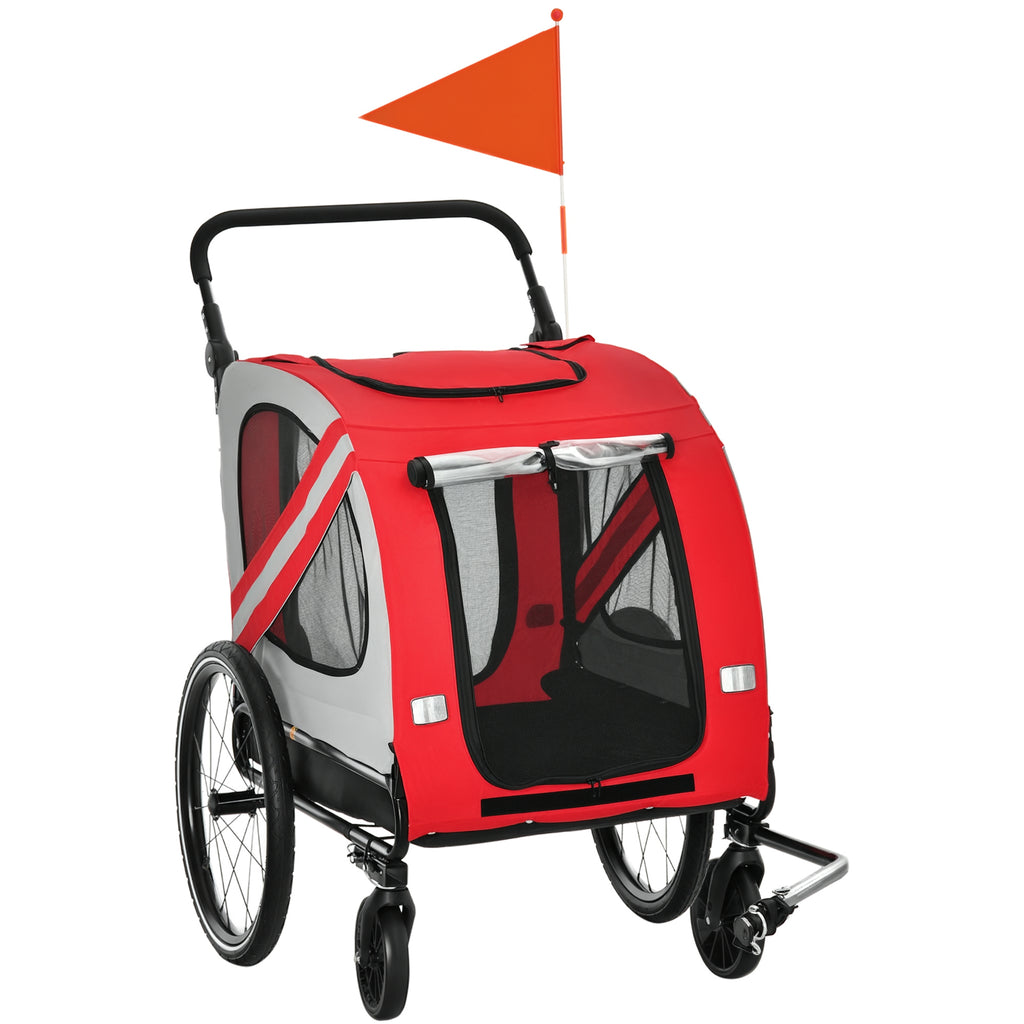 2-in-1 Pet Bike Trailer for Small Medium Dogs, Road-Visibility Dog Stroller Bicycle Carrier, Weather-Strong Bike Wagon Trailer Sidecar Attachment, Red