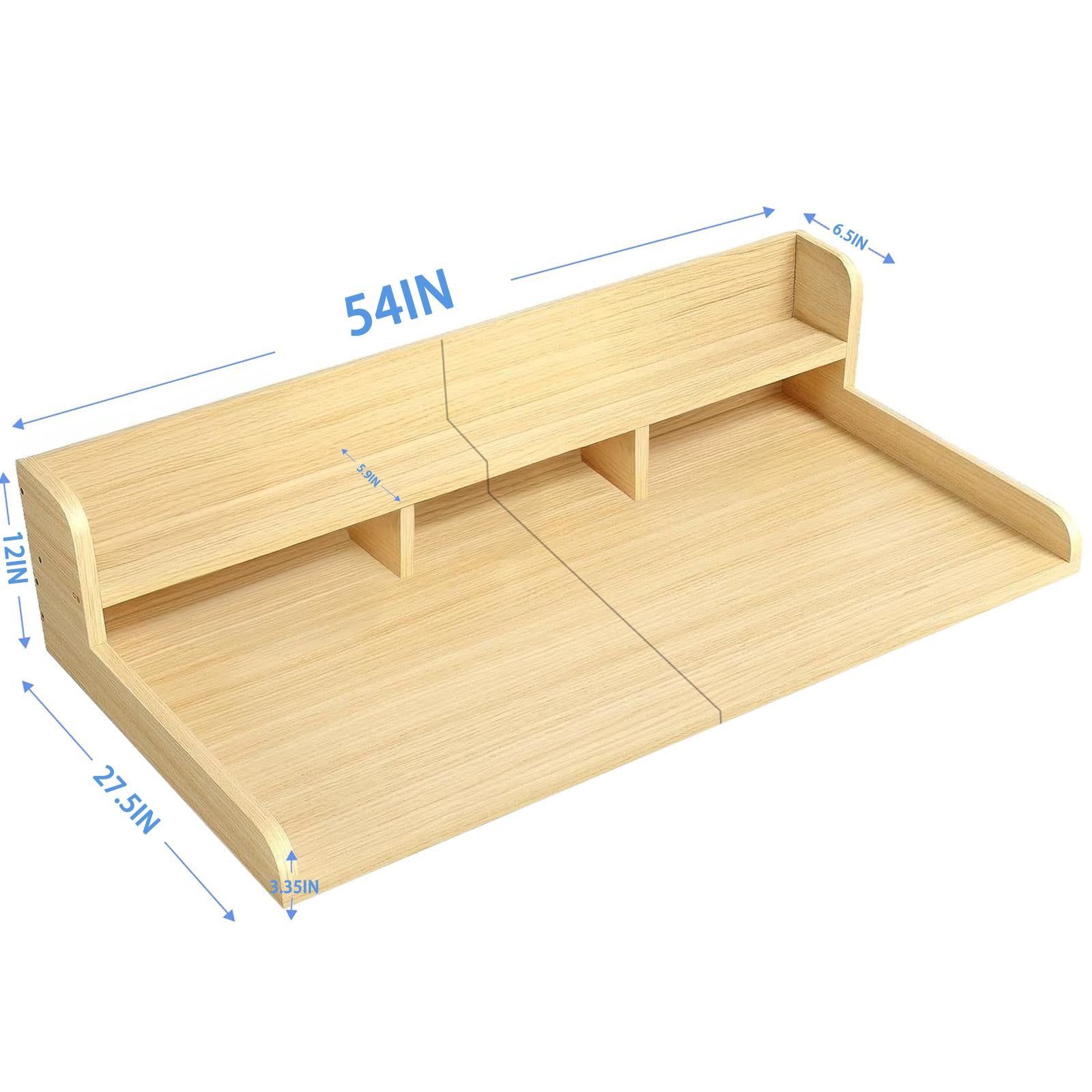 Practical Washer Dryer Countertop with Non-slip Pads, Wood Shelf Topper with Edge, Double Layer Organizer, 54" L x 27.5" W x 12" H, Oak