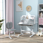Height Adjustable Kids Desk and Chair Set for Writing Drawing w/ Tilt Desktop, Storage Drawer and Reading Rack, Gray