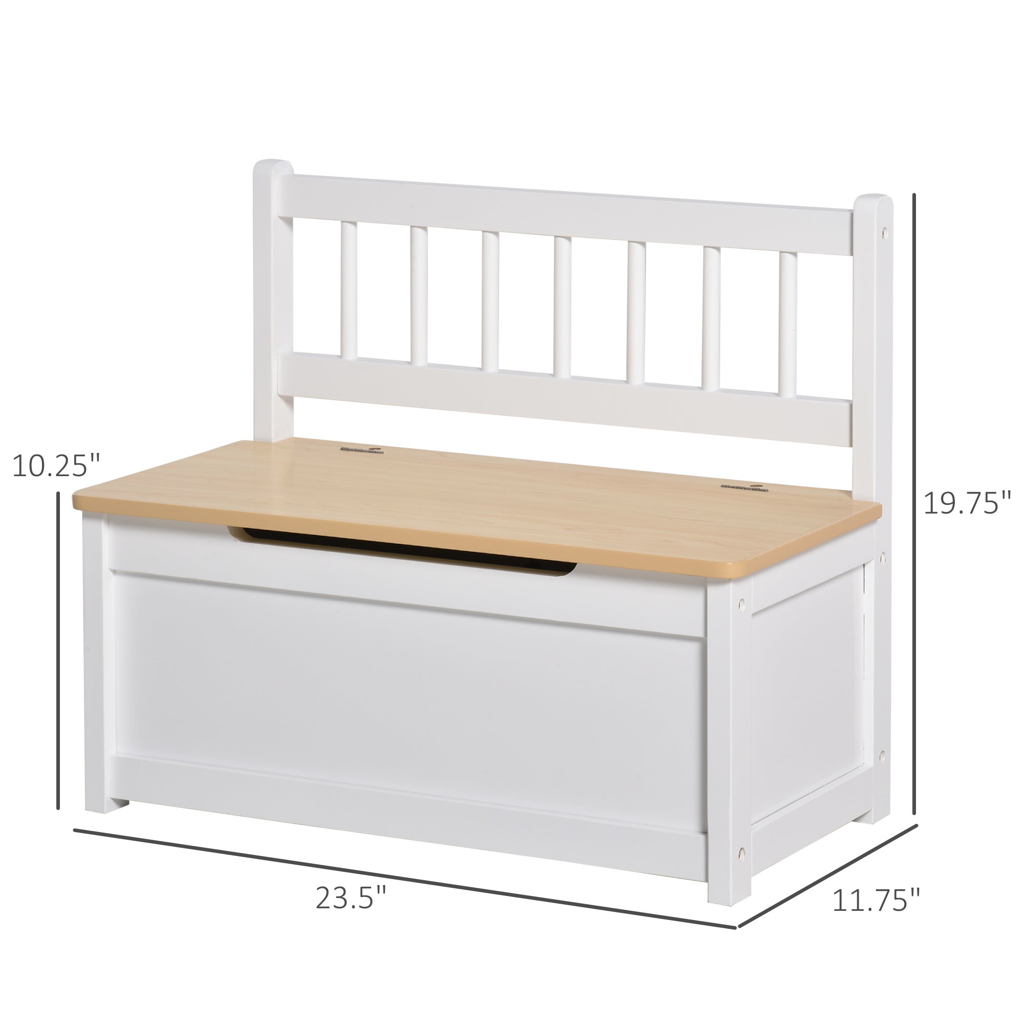 2-in-1 Kids Wooden Toy Organizer Chest Storage Box with Seat Bench Cabinet Chunk Cube with Safety Pneumatic Rod White
