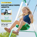 Metal Swing Set with Slide, Saucer Swing Seat, Heavy Duty A-Frame Stand and Adjustable Rope for Backyard, Dark Green