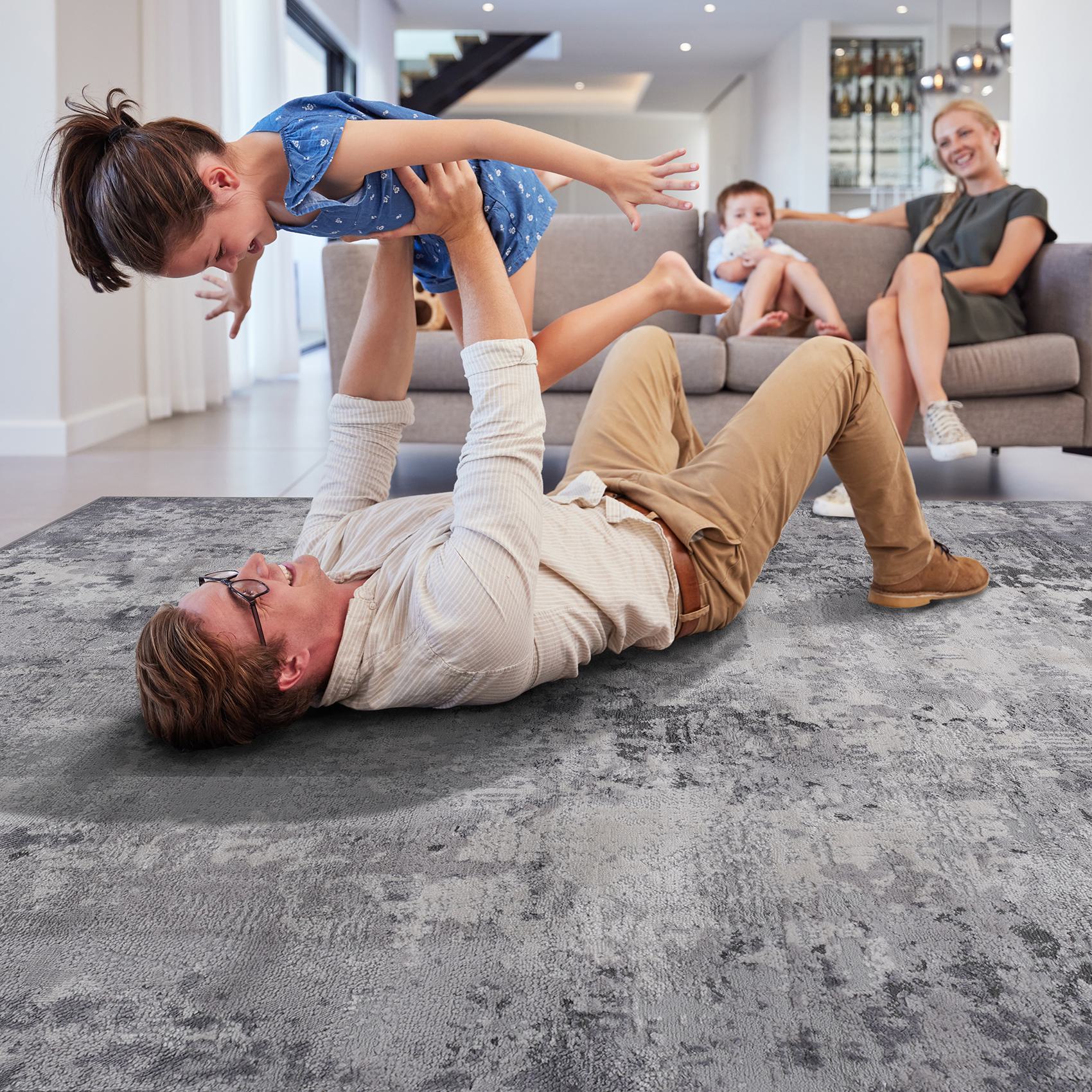Naar 8x10 Stain-Resistant Area Rug with Non-Shedding Design and Cotton Backing, Kid and Pet-Friendly Carpet, 120" L x 93" W x 0.35" H, Gray