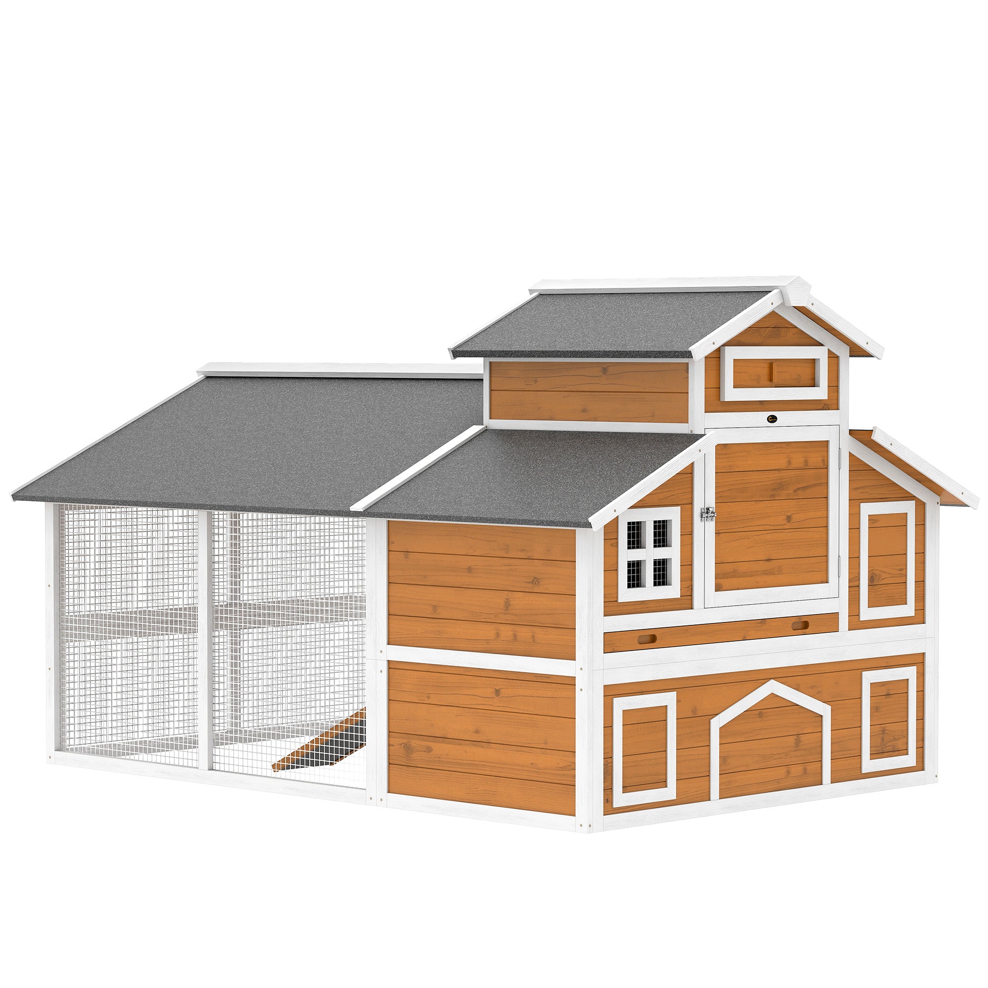 79"L Chicken Coop with Run for 6 Chickens, Wooden Chicken House with Nesting Boxes and Pull-Out Tray