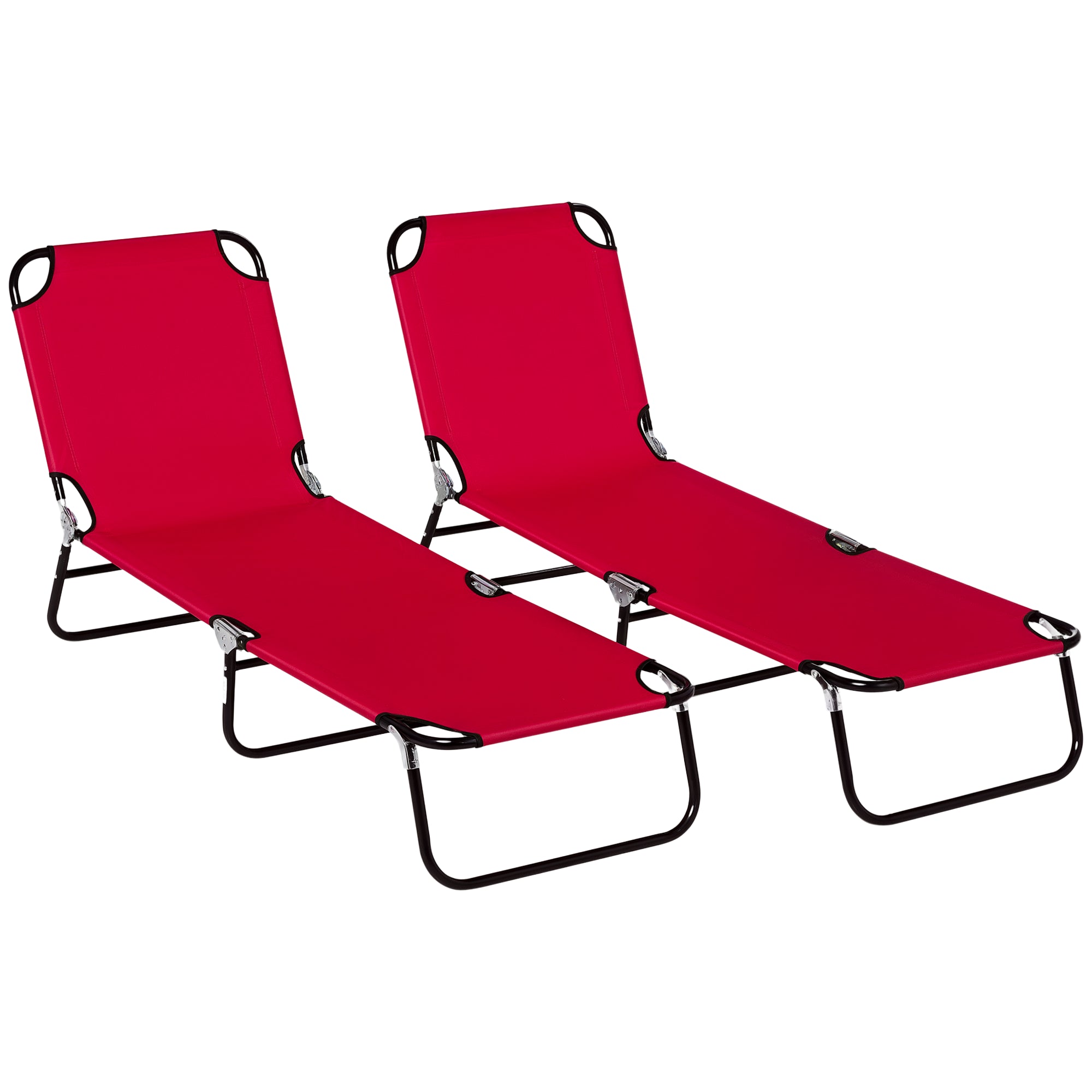 2 Piece Folding Chaise Lounge Pool Chairs, Outdoor Sun Tanning Chairs with 5-Level Reclining Back, Steel Frame for Beach, Yard, Patio, Red