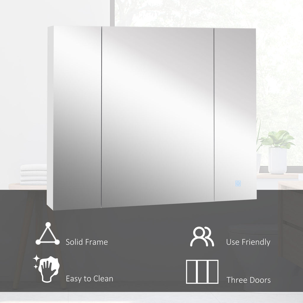 LED Medicine Cabinet, Wall-Mounted Bathroom Vanity Mirror Organizer with Dimmer Touch Switch, USB Charged, White