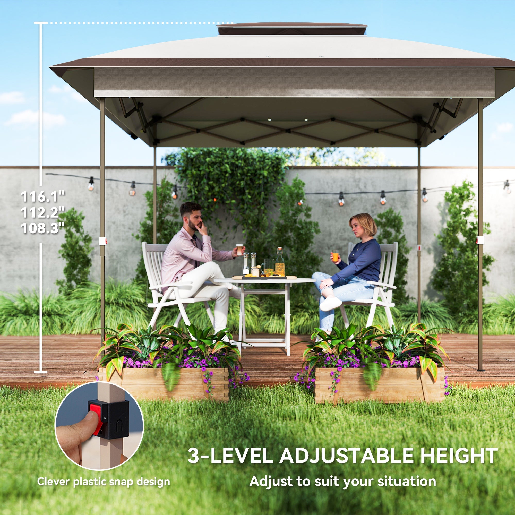 12' x 12' Pop Up Canopy Tent with Netting and Carry Bag, Instant Sun Shelter with 137 sq.ft Shade, Beige and Brown