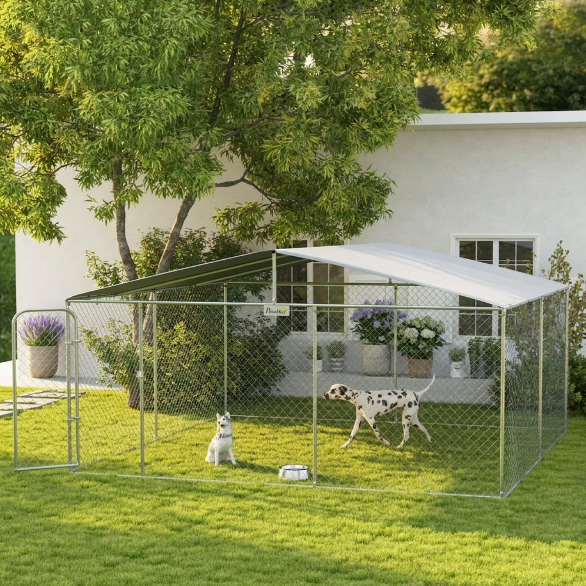 Dog Kennel Outdoor Dog Run w/ Canopy, 13' x 13' x 7.5'