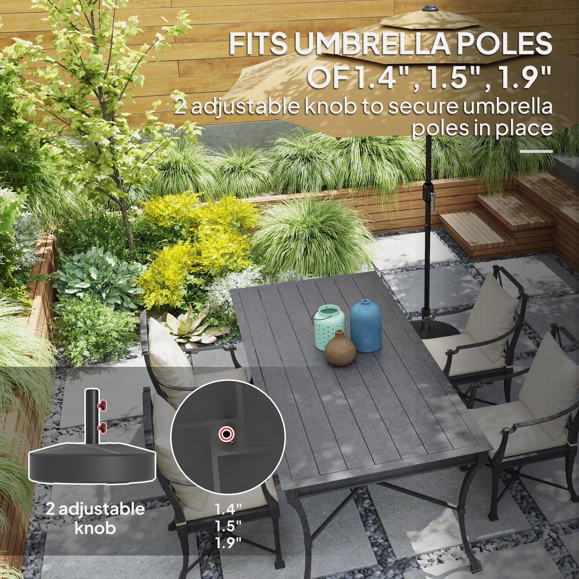 Patio Umbrella Base Holder, Heavy Duty Outdoor Umbrella Stand Base, Filled Up to 66lbs with Stand or 55lbs with Water for Garden, Poolside, Black