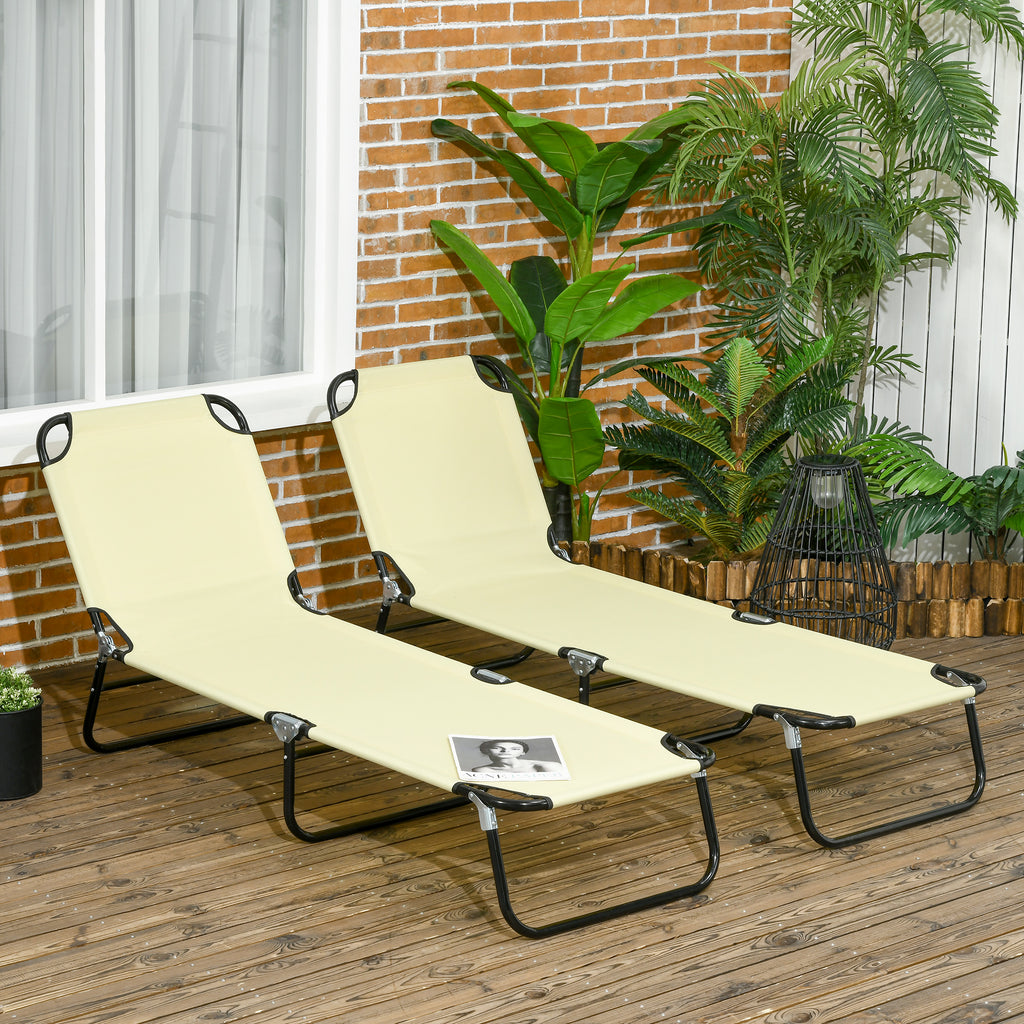 2 Piece Folding Chaise Lounge Pool Chairs, Outdoor Sun Tanning Chairs, Steel Frame for Beach, Yard, Patio, Beige