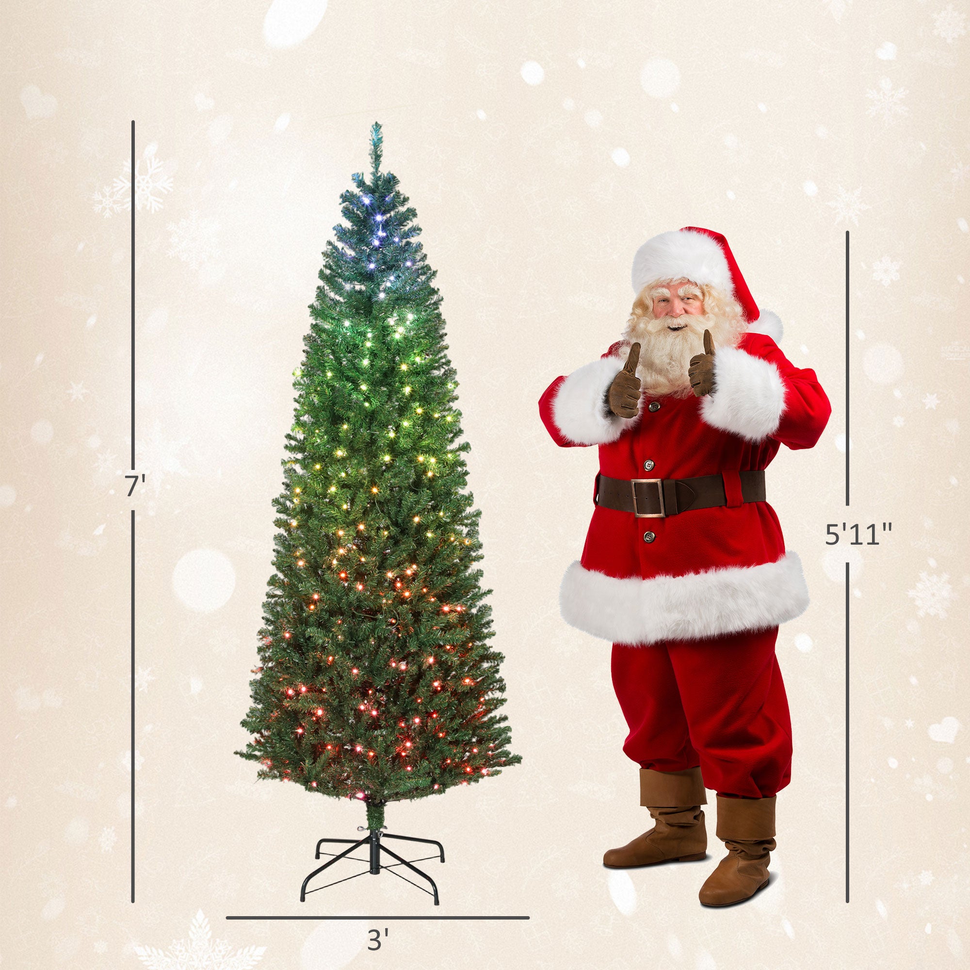 7ft Artificial Christmas Tree with Colorful DIY Synchronized Lights, Remote, Hinged Slim Fir with Daily Timer