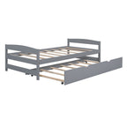 Twin Size Platform Bed with Twin Size Trundle, Headboard and Footboard, Sturdy Pine Wood Construction, 77.5" L x 40.5" W x 22" H, Gray