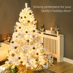 6' Prelit Artificial White Christmas Trees Home Decor, with Warm White LED Lights, Auto Open, Steel Base