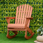 Adirondack Rocking Chair, with Slatted Wooden Design, Fanned Back, Ergonomic Armrests, & Classic Rustic Style, For Porch, Patio, Backyard, Teak