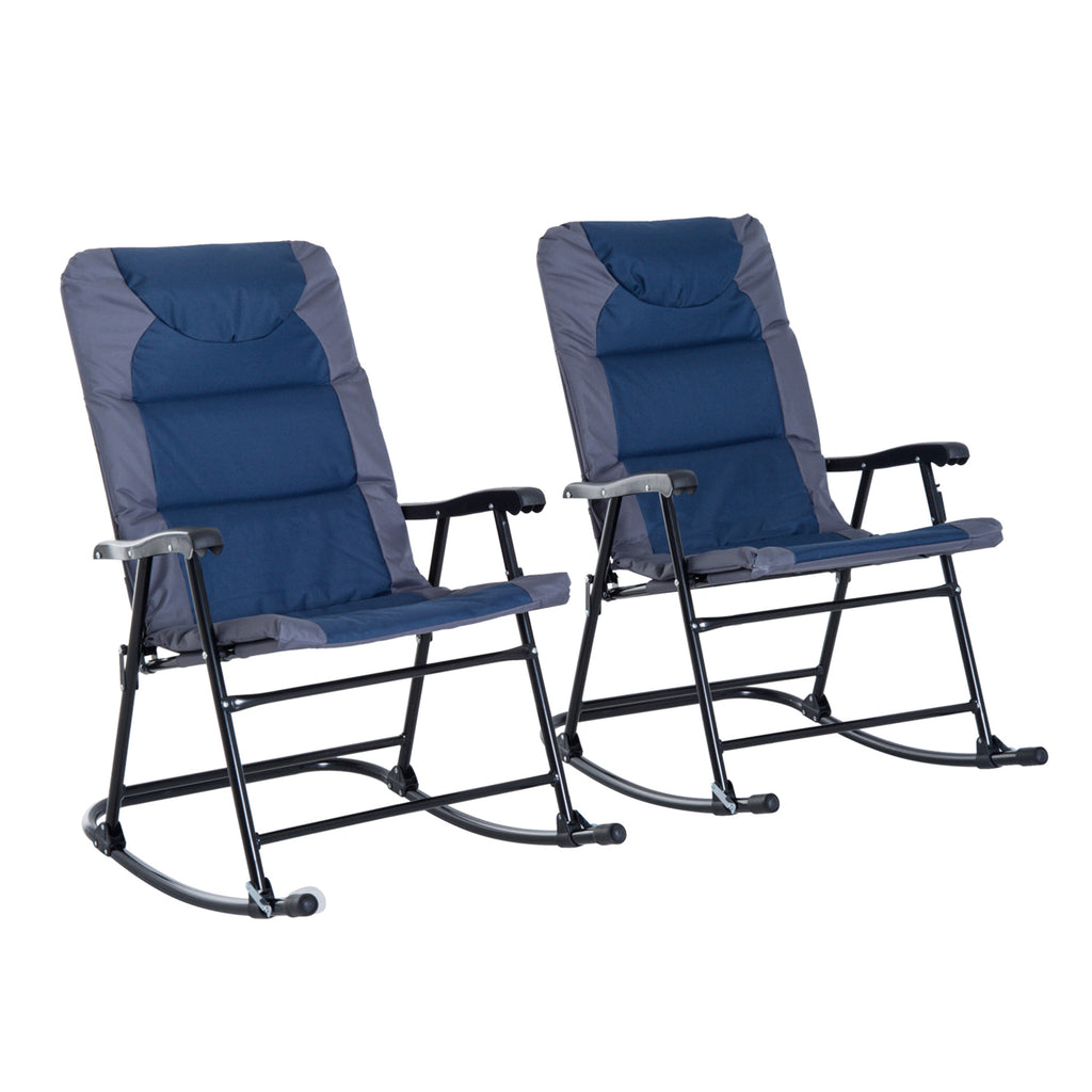 2 Piece Outdoor Patio Furniture Set with 2 Folding Padded Rocking Chairs, Bistro Style for Porch, Camping, Balcony, Navy Blue
