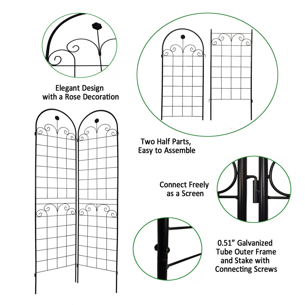4 Pack Metal Garden Trellis for Climbing Plants with Galvanized Tubes, Easy Assembled Rustproof Plant Support, 80" L x 87" H, Black