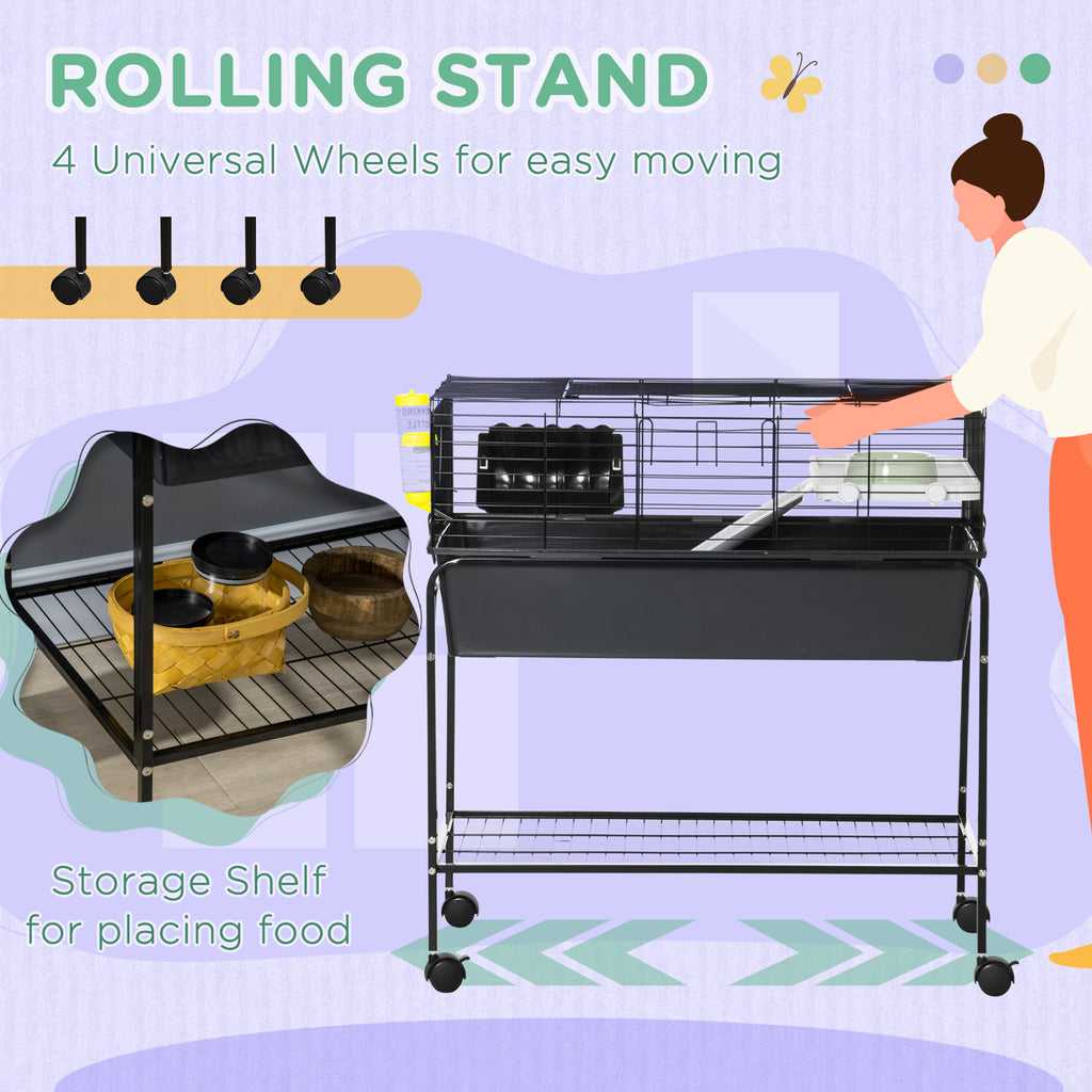 Two-Story Small Animal Cage Removable from Stand, Pet Habitat with Shelf & Wheels, 33" x 18.5" x 35", Charcoal Gray
