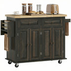44" Mobile Kitchen Island Table, Kitchen Island Cart on Wheels with Storage Cabinets, 2 Drawers, Brown