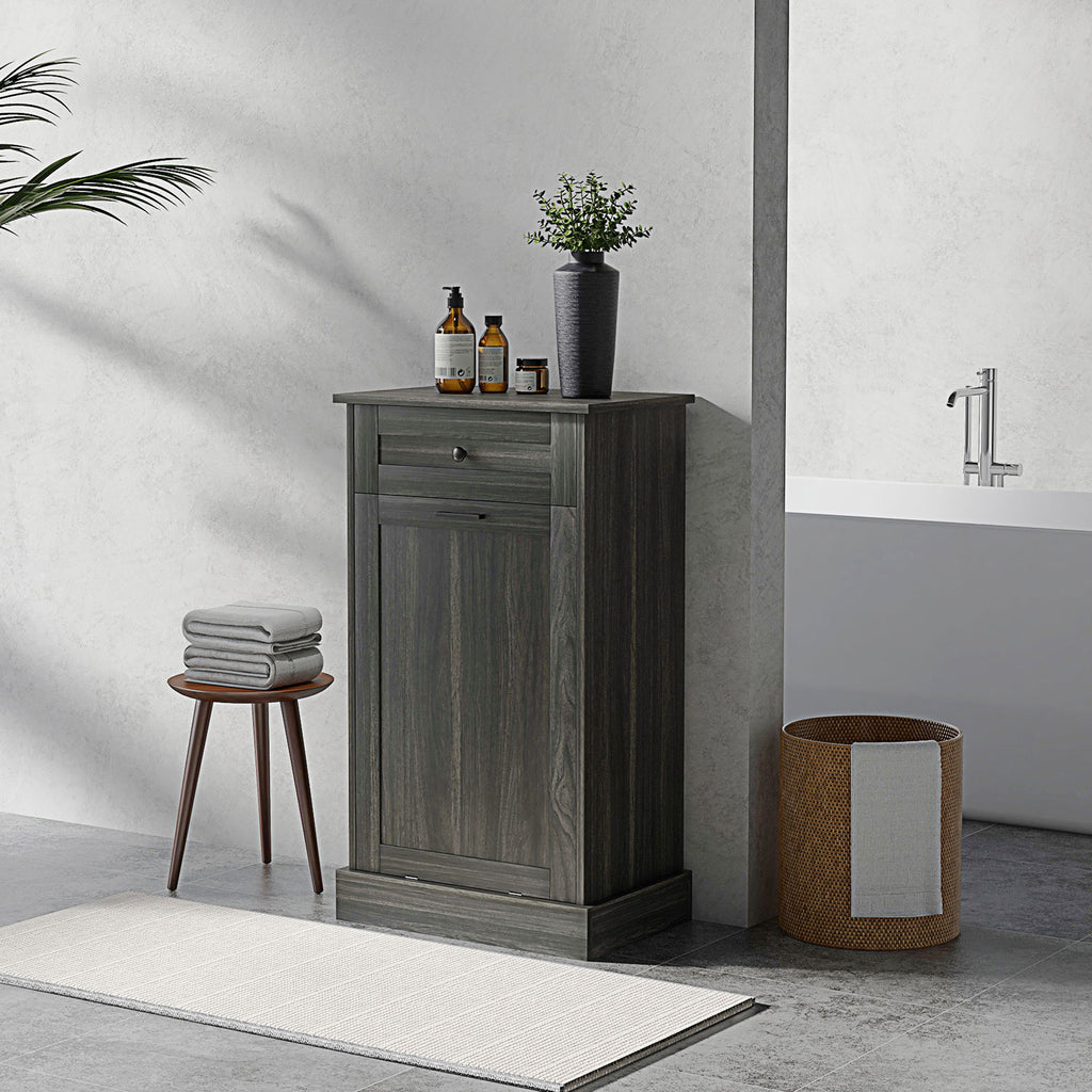 Kitchen Tilt Out Trash Bin Cabinet Free Standing Storage Cabinet with Drawer, Charcoal Gray
