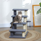 4 Levels Cat Steps with Scratching Posts for High Bed, Sofa, Gray