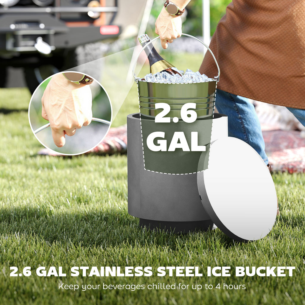 2.6 Gal Outdoor Side Table, 3-In-1 Concrete Cooler Bar Table with Storage, Removable Ice Bucket and Lid, Gray