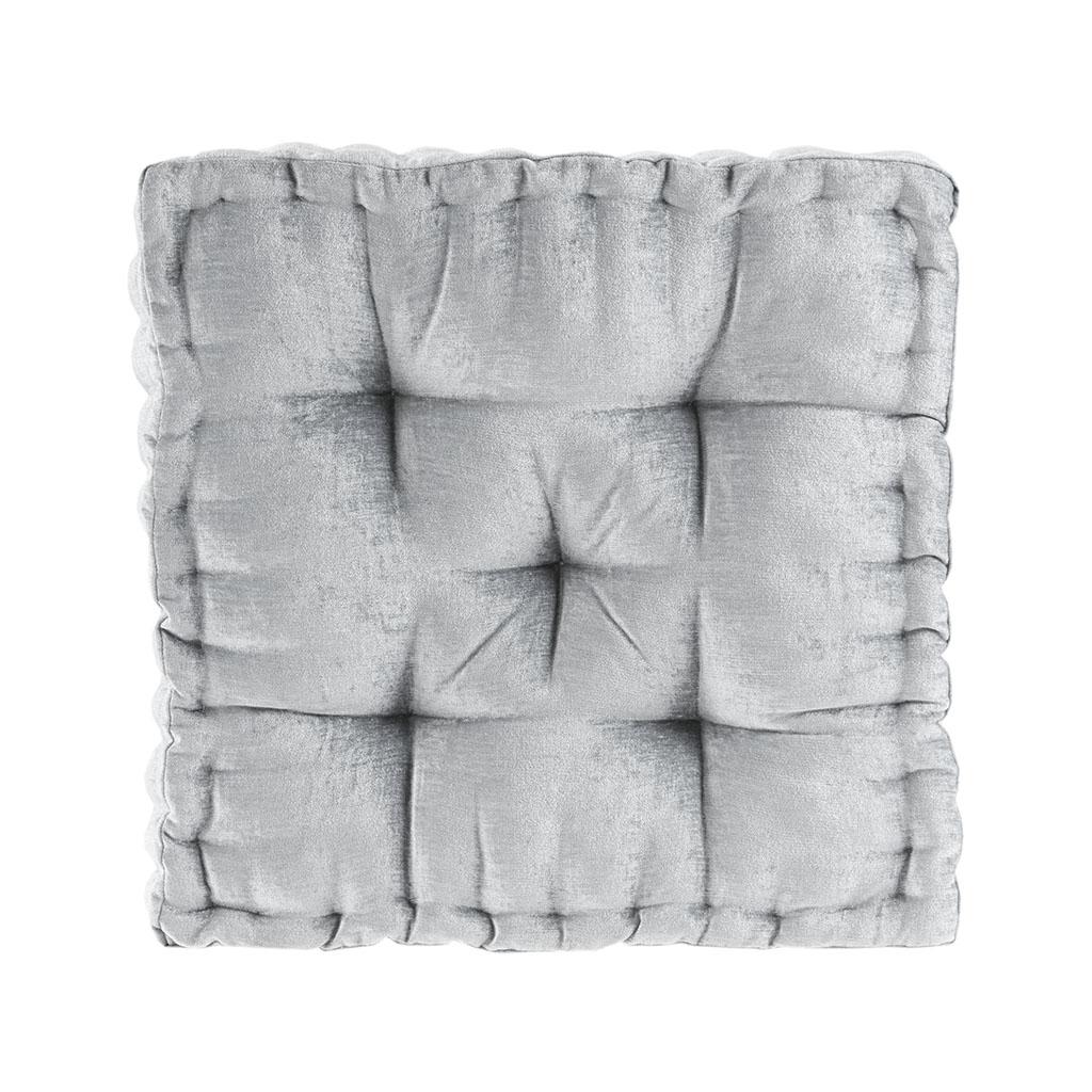 Poly Chenille Square Floor Pillow Cushion with Tufted Detailing, Scalloped Edge, Hypoallergenic 100% Polyester, 20" L x 20" W x 5" H, Gray