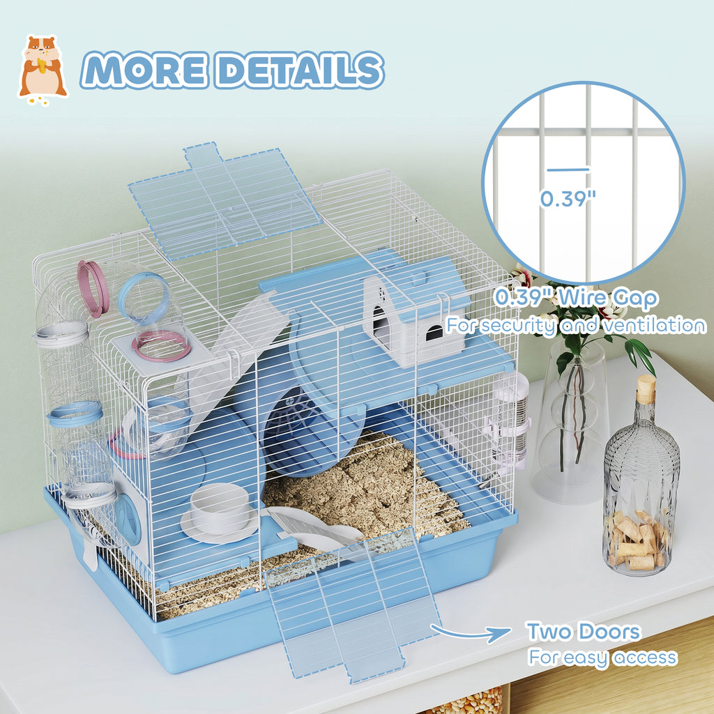 Hamster Cage, 3-Tier Small Animal Cage with Exercise Wheel, Food Bowl, Water Bottle, House, Tunnels, Ramps
