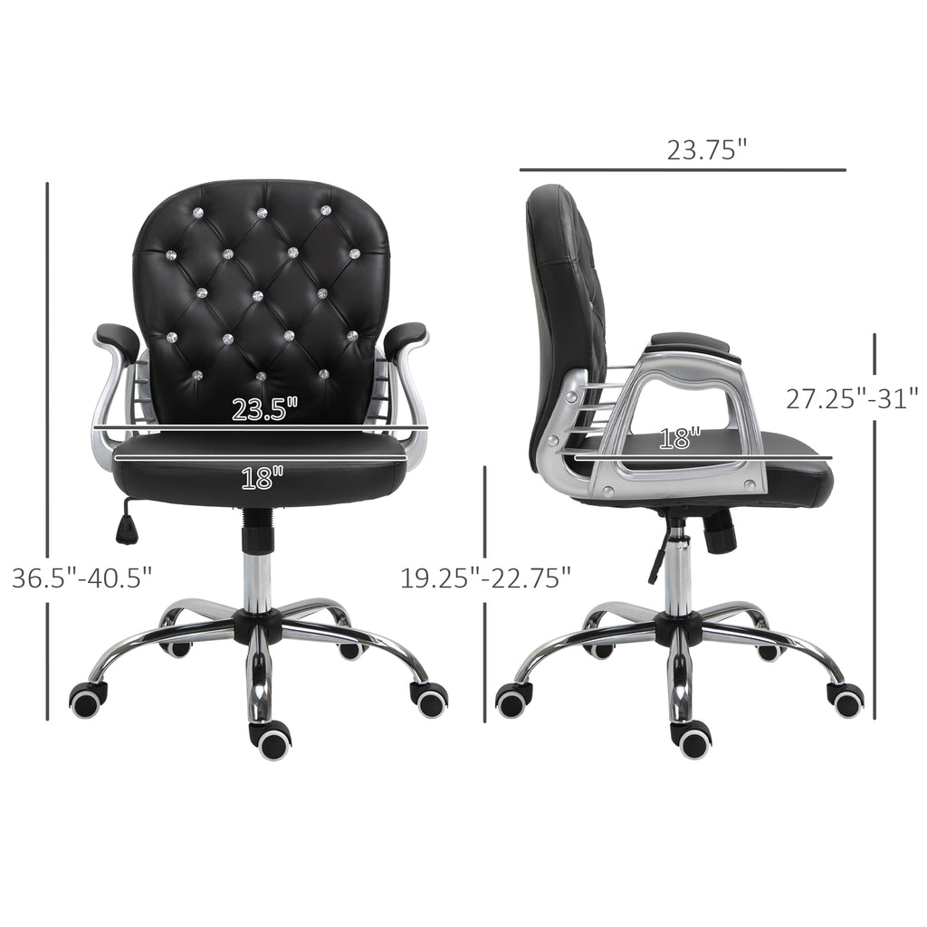 Button Tufted Desk Chair, Home Office Chair with Padded Armrests, Adjustable Height and Swivel Wheels, Pink