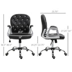 Button Tufted Desk Chair, Home Office Chair with Padded Armrests, Adjustable Height and Swivel Wheels, Pink
