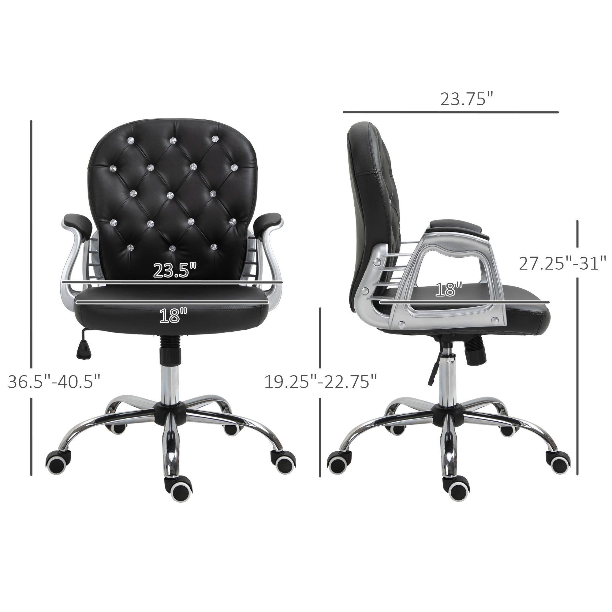 Button Tufted Desk Chair, Home Office Chair with Padded Armrests, Adjustable Height and Swivel Wheels, Pink