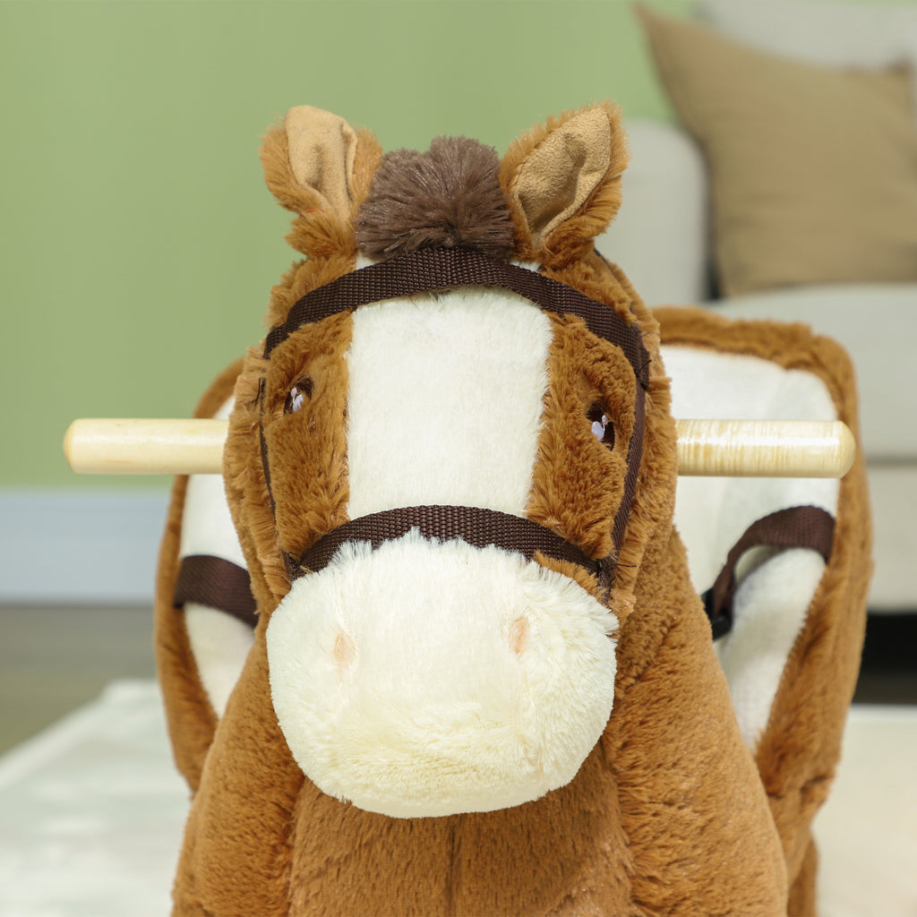 Baby Rocking Horse, Kids Ride-on with Sound, Wooden Base & Safety Belt for Ages 18-36 Months, Brown