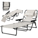 Folding Lounge Chair w/ Reclining Back, Cream White