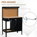 Multipurpose Workbench, Workshop Tool Table with Slide Drawer, Peg Board, Storage Cabinet with Keys