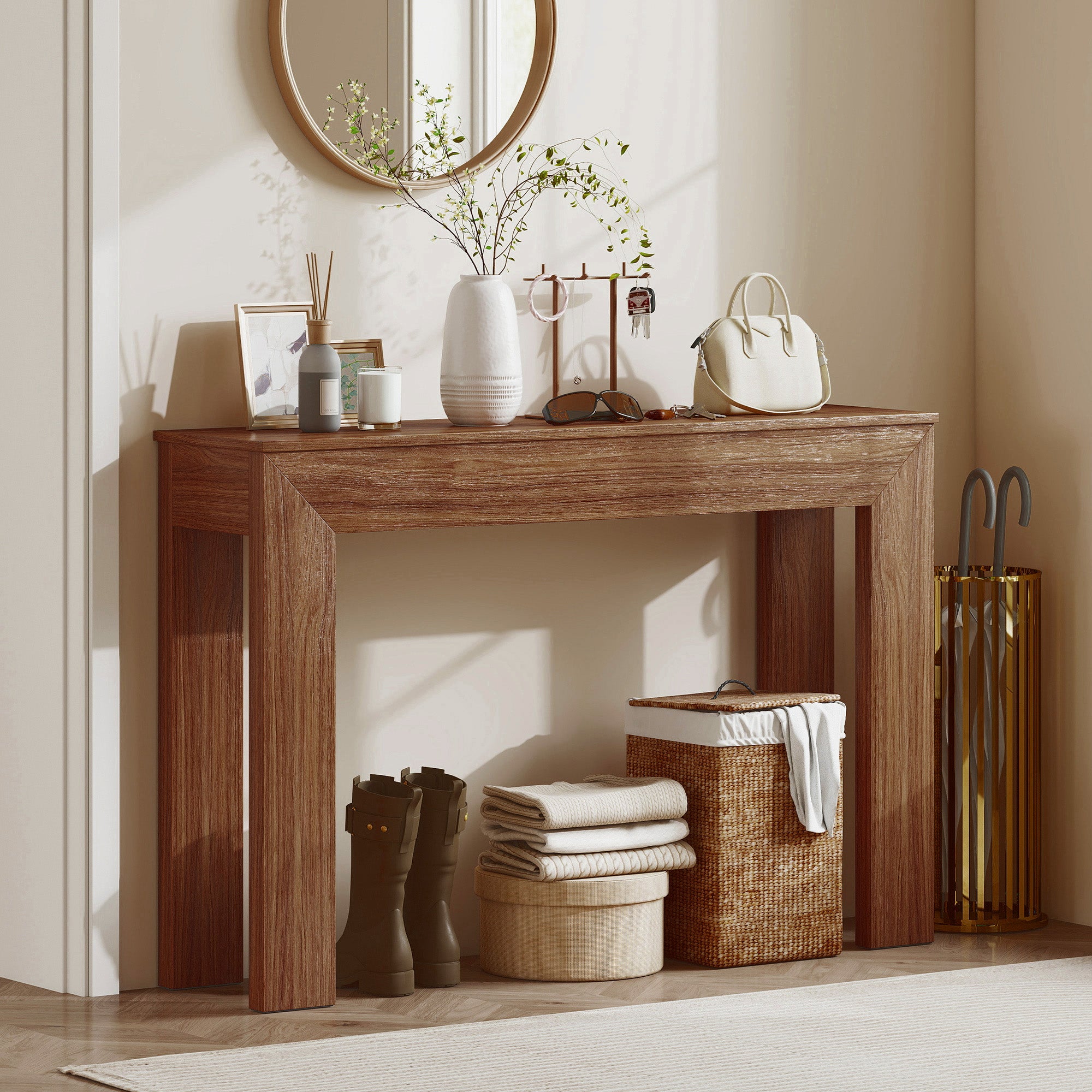 Modern Console Table, 47" Narrow Entryway Table, Walnut