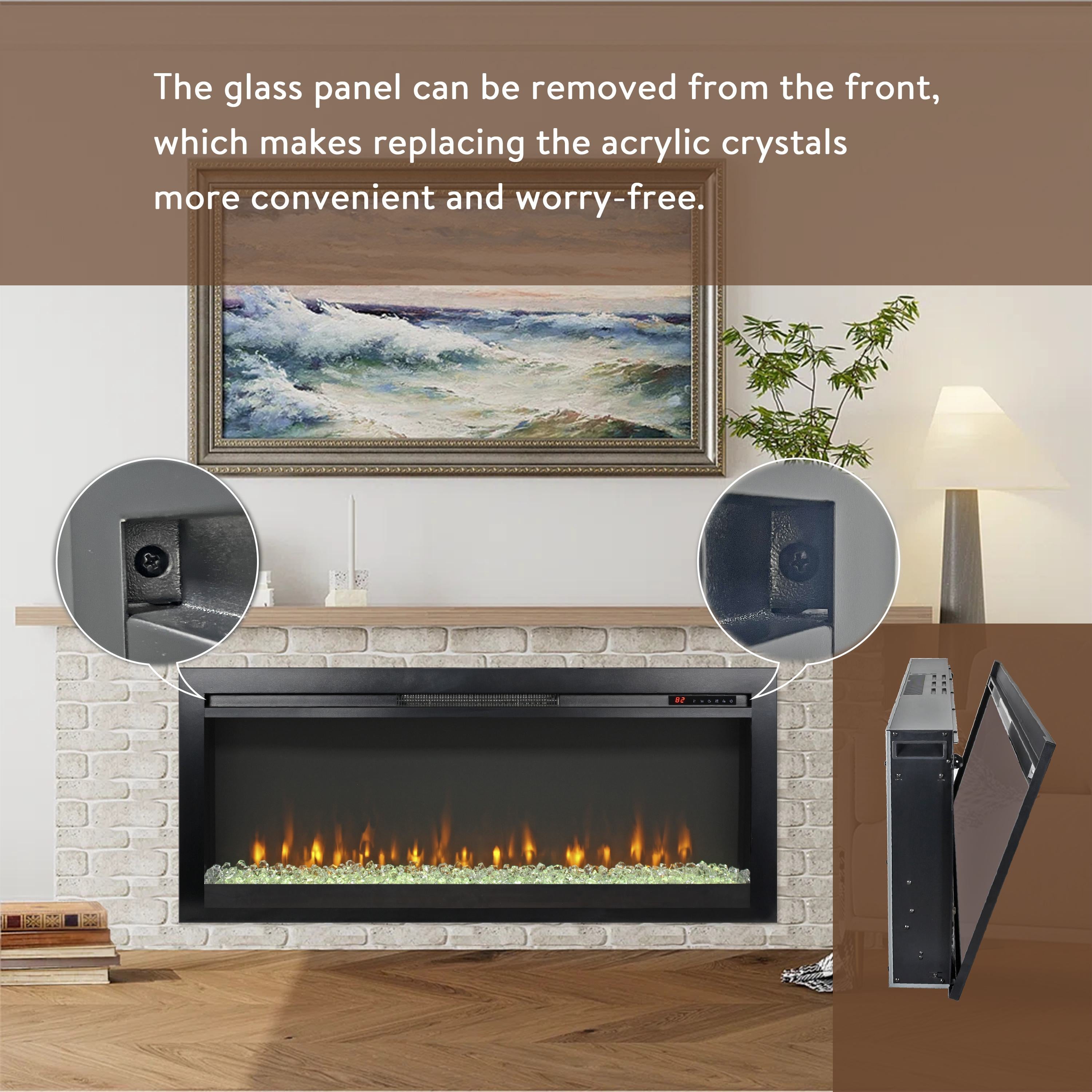 44" Remote In-Wall/Recessed Electric Fireplace with Multi-Color Flame, Ember Bed, and LED Light Heater, CSA/UL Certified, Antique Black