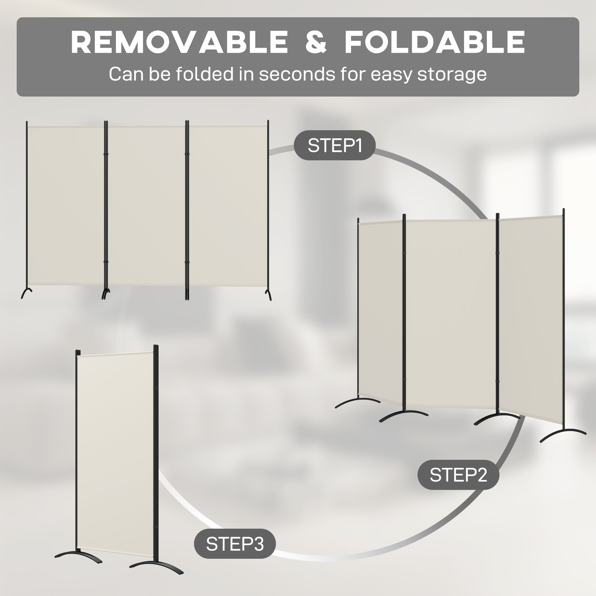 6' 3 Panel Room Divider, Indoor Privacy Screen for Home, Light Gray