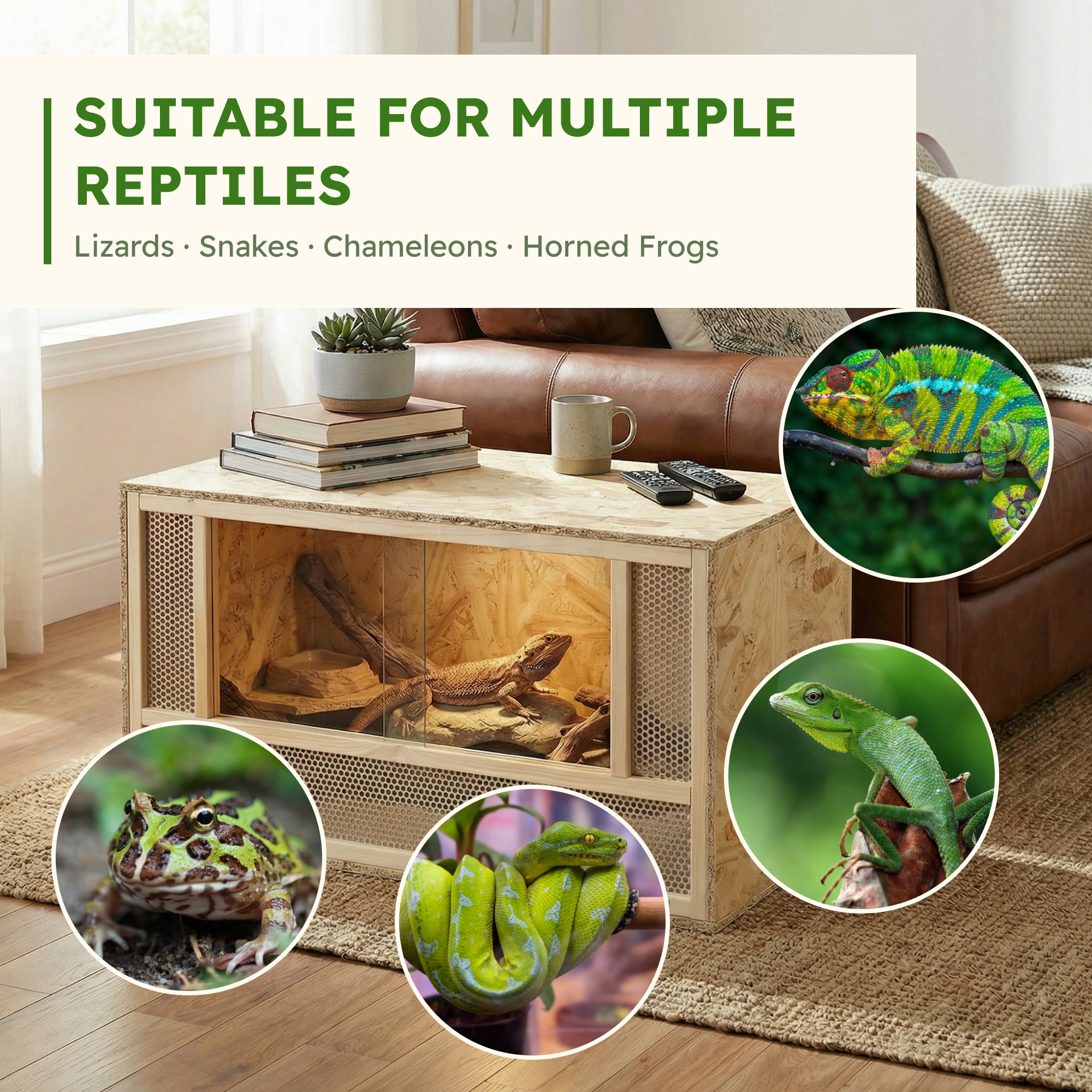 Wooden Reptile Terrarium with Sliding Door for Chameleon, Lizard, Snake, Frog, Turtle, 31.5" x 15.7" x 15.7"