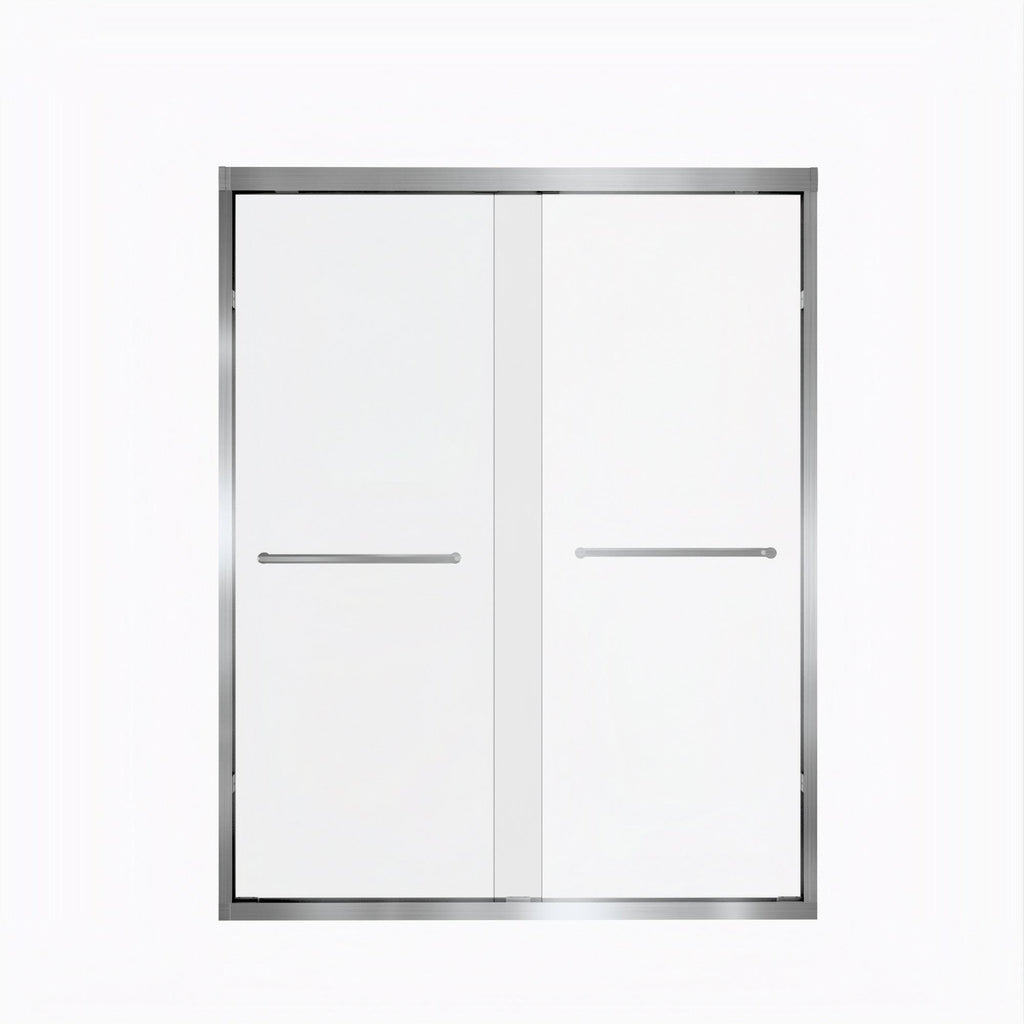 Double Sliding Shower Door with Explosion-Proof Safety Film, Durable Aluminum Panel for Bathroom, 54" L x 0.5" W x 72" H, Brushed Nickel