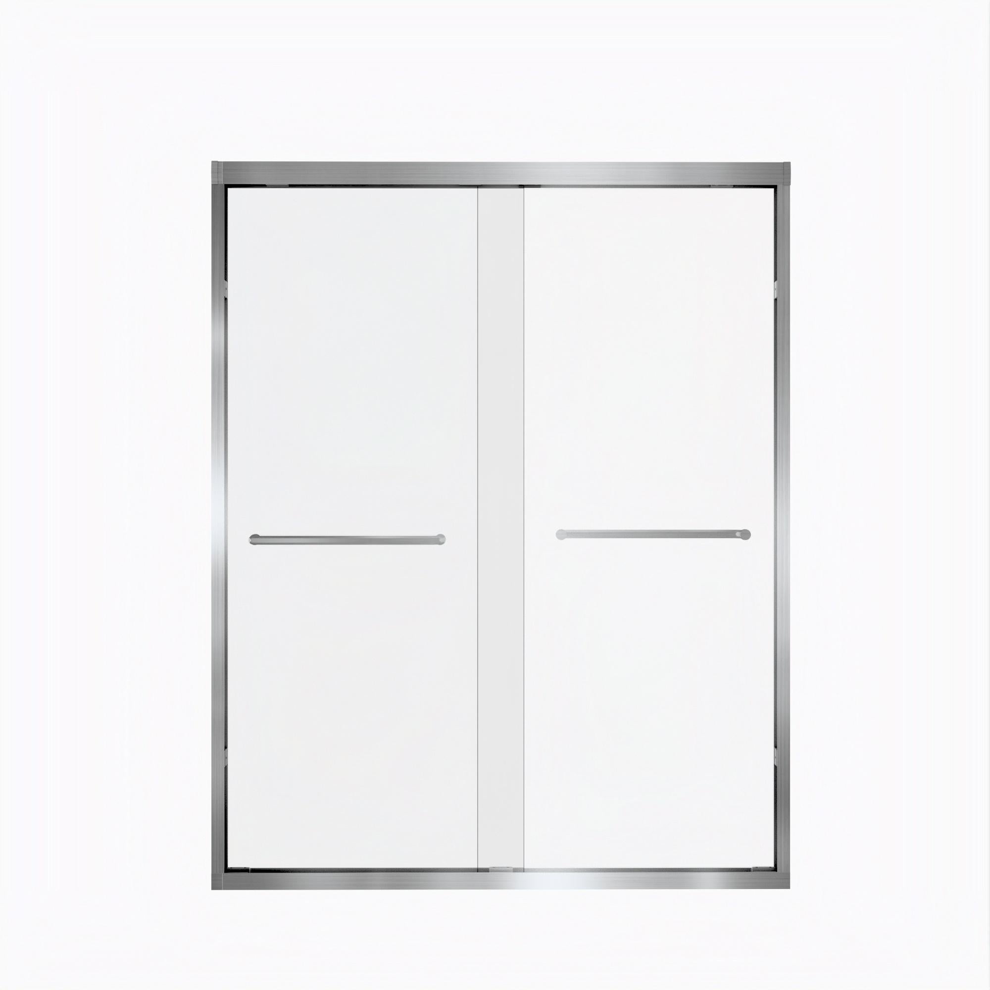 Double Sliding Shower Door with Explosion-Proof Safety Film, Durable Aluminum Panel for Bathroom, 54" L x 0.5" W x 72" H, Brushed Nickel