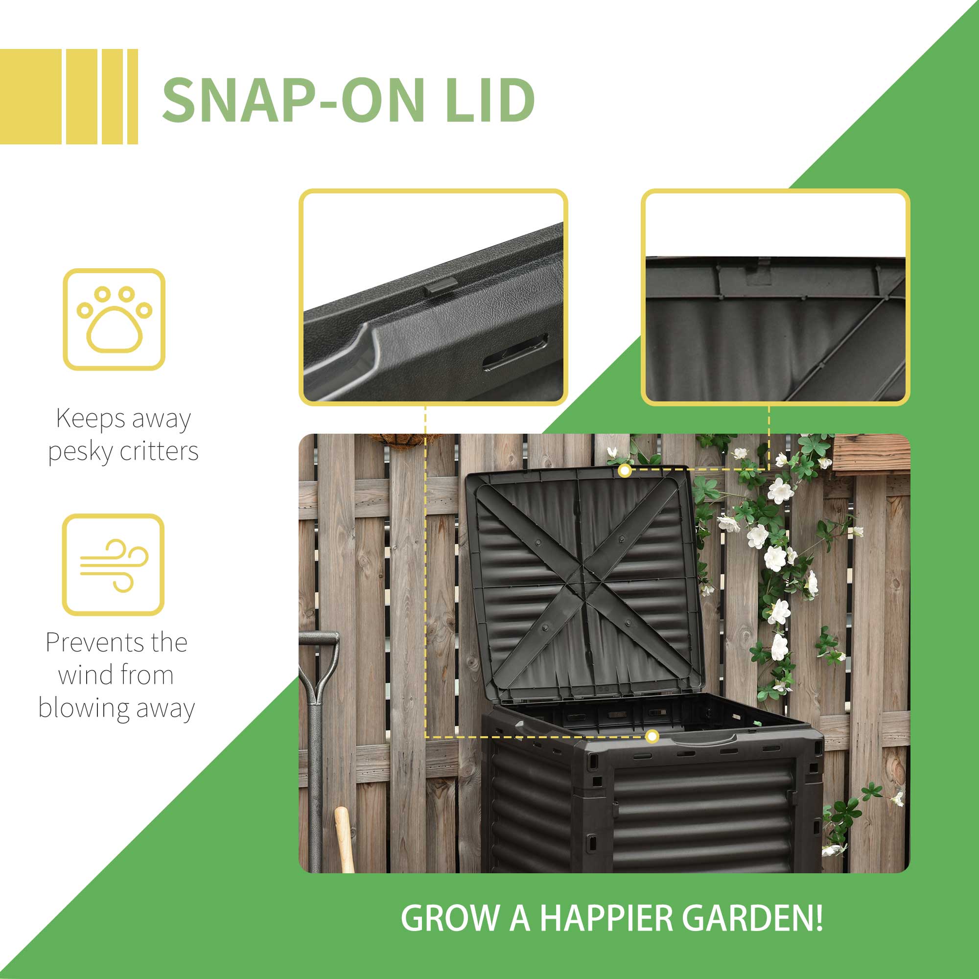 Garden Compost Bin 80 Gallon Outdoor Large Capacity Composter Fast Create Fertile Soil Aerating Box, Yellow