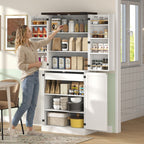 72" Tall Kitchen Pantry Cabinet, Farmhouse Storage Cabinet with 8 Door Racks and Adjustable Shelves, White