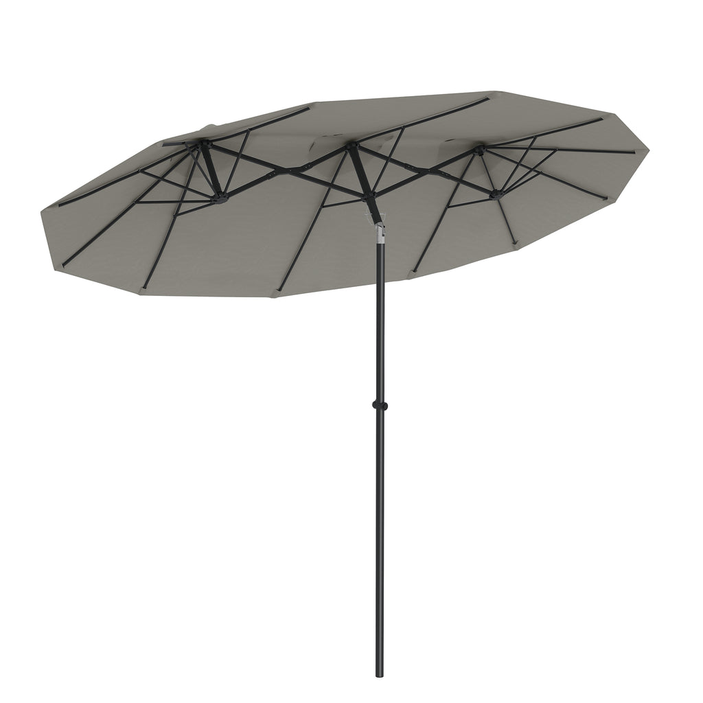 Double Sided Patio Umbrella, 9.7' Large Outdoor Market Umbrella with Push Button Tilt and Crank, 3 Air Vents and 12 Ribs, for Garden, Deck, Pool, Gray