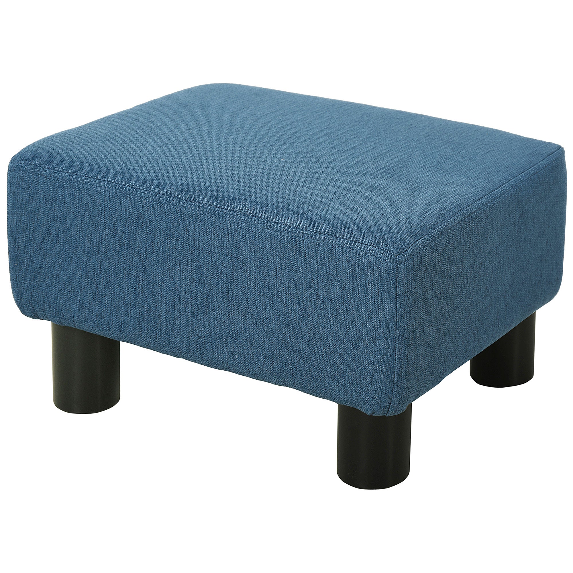 Ottoman Foot Rest, Small Foot Stool with Linen Fabric Upholstery and Plastic Legs, Cube Ottoman for Living Room, Blue