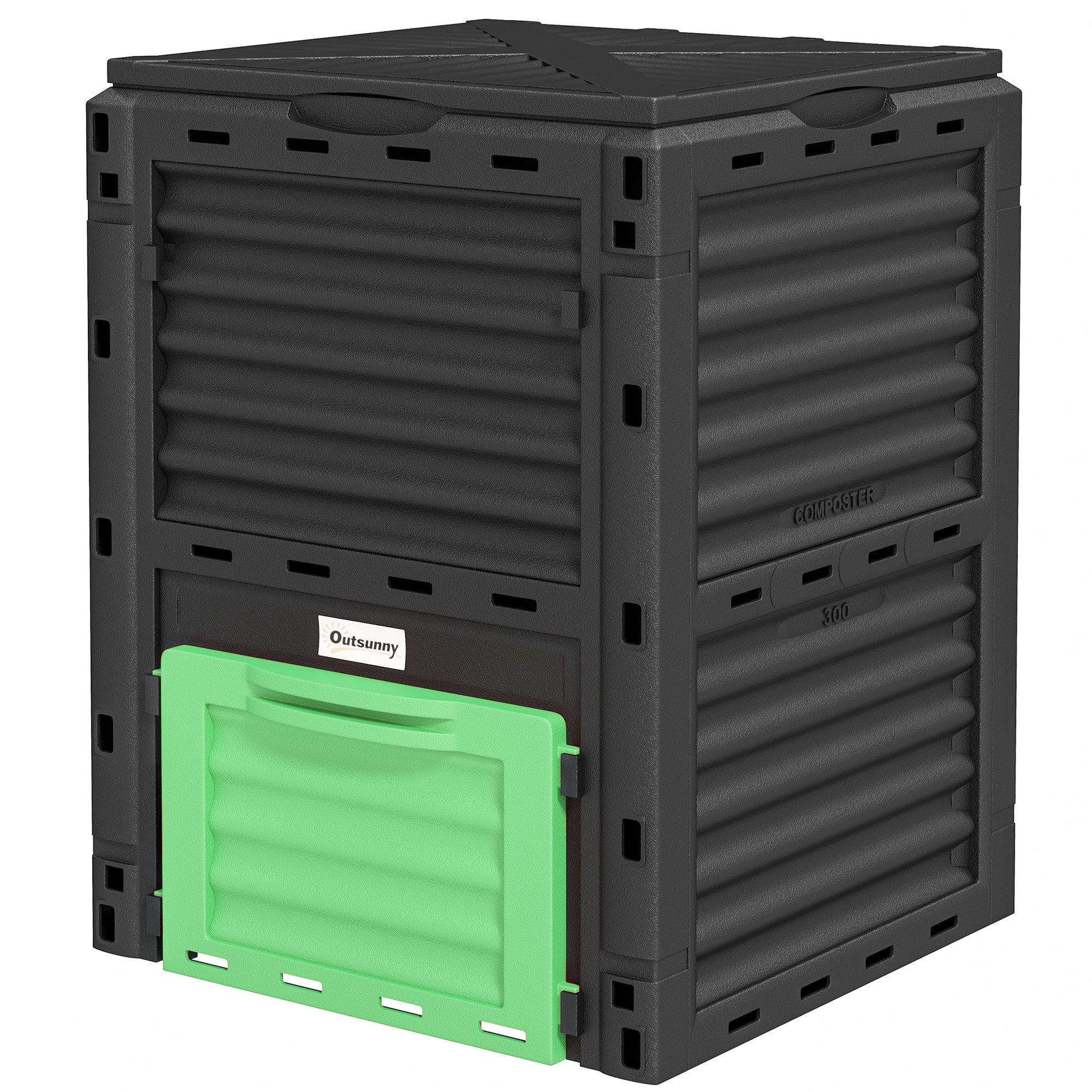 Garden Compost Bin 80 Gallon Outdoor Large Capacity Composter Fast Create Fertile Soil Aerating Box, Green